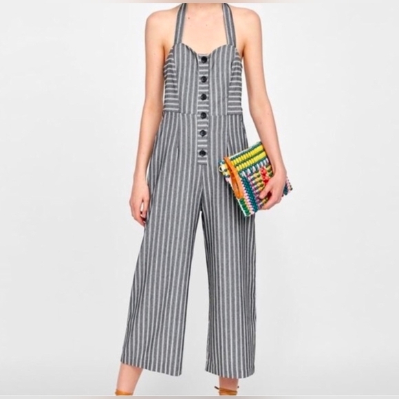Zara Pants - ZARA COLLECTION STRIPED CULOTTE JUMPSUIT NAUTICAL HALTERNECK Size M